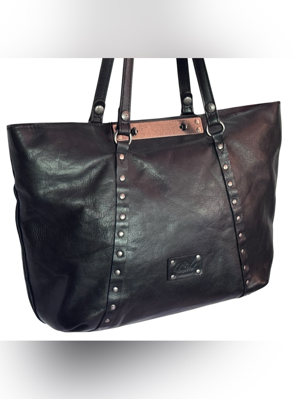 Patricia Nash Stud-Accented Leather Tote in black